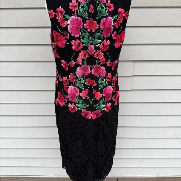 Tadashi Shoji floral Embroidered Sheath cocktail Dress - Picture 2 of 8